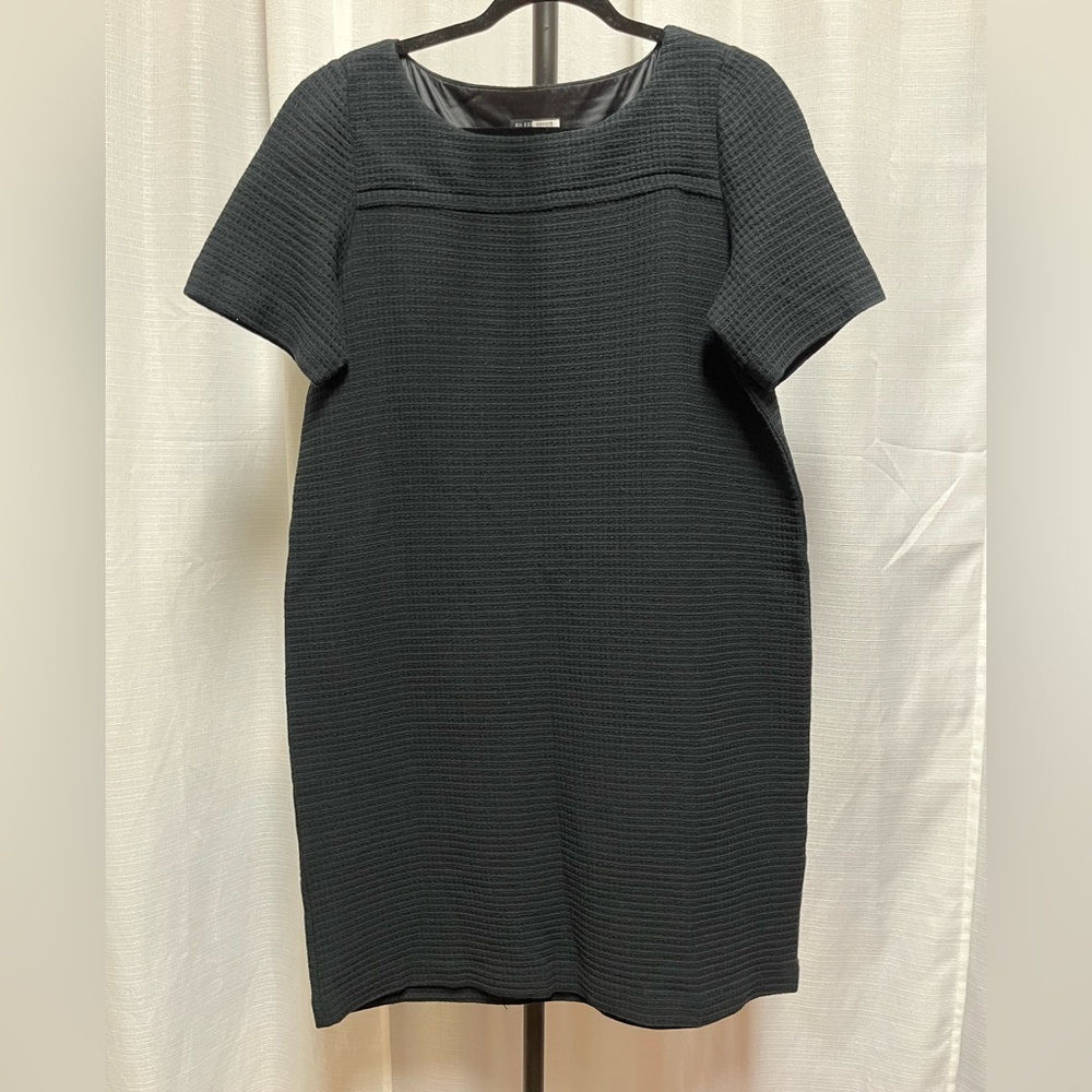 Eileen Fisher Black Short Sleeve Waffle Knit Thermal T-Shirt Dress | size small